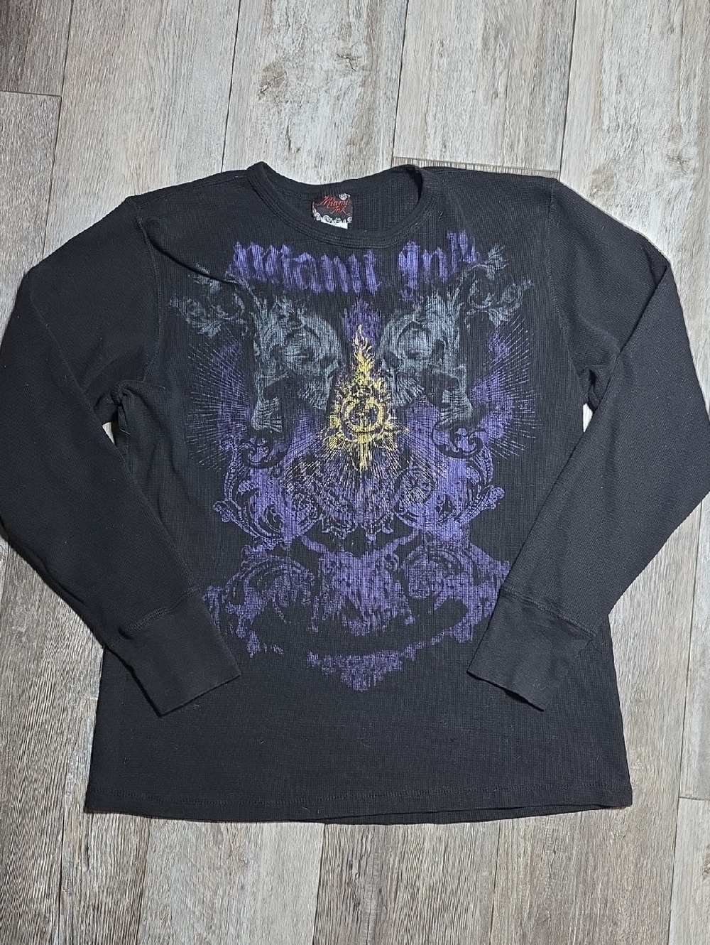 Miami Ink Y2K Skull Waffle Thermal Longsleeve Shirt Size X-Large